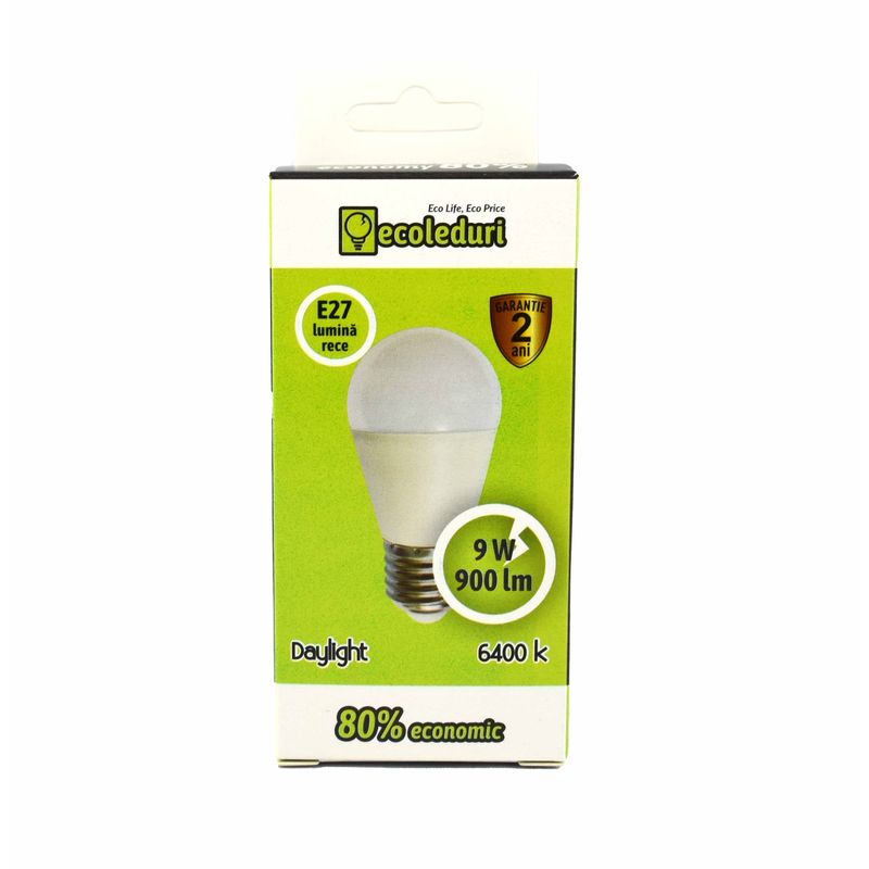 Casa si Gradina - Corpuri si surse de iluminat - Becuri si tuburi neon - Becuri - Bec E27 9W Sferic G45 Ecoled 6400K - Infinity.ro