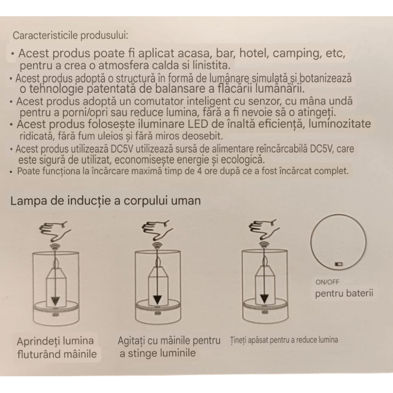 Casa si Gradina - Corpuri si surse de iluminat - Veioze si lampi - Lampi de veghe copii - Lampa de sticla cu  flacara proiectata cu led,cu senzor de miscare, control, lumina de noapte fara fir, restaurant - Infinity.ro
