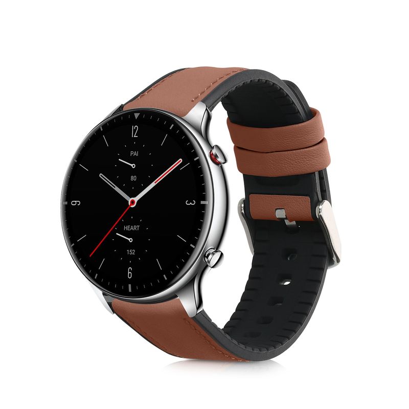 Laptop, Telefoane si Tablete - Wearables si gadgeturi - Wearables - Accesorii wearables - Curea Kwmobile pentru Amazfit GTR (47 mm), GTR 2, GTR 3, GTR 4, reglabila, piele naturala, silicon, maro, negru - Infinity.ro