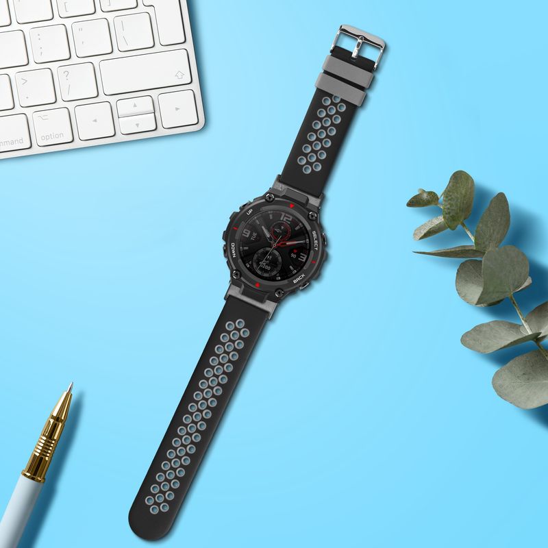 Laptop, Telefoane si Tablete - Wearables si gadgeturi - Wearables - Accesorii wearables - Curea pentru smartwatch Kwmobile pentru Amazfit T-Rex, T-Rex Pro, curea reglabila, silicon, negru, gri - Infinity.ro