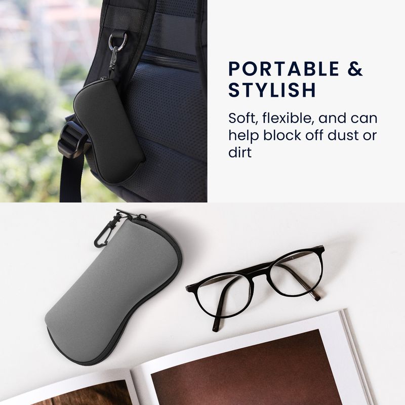 Ingrijire personala si Cosmetice - Sanatate si wellness - Optica medicala - Accesorii pentru ochelari si lentile de contact - Toc pentru ochelari Kwmobile, cu carabina si fermoar, protectie la socuri, neopren, gri - Infinity.ro