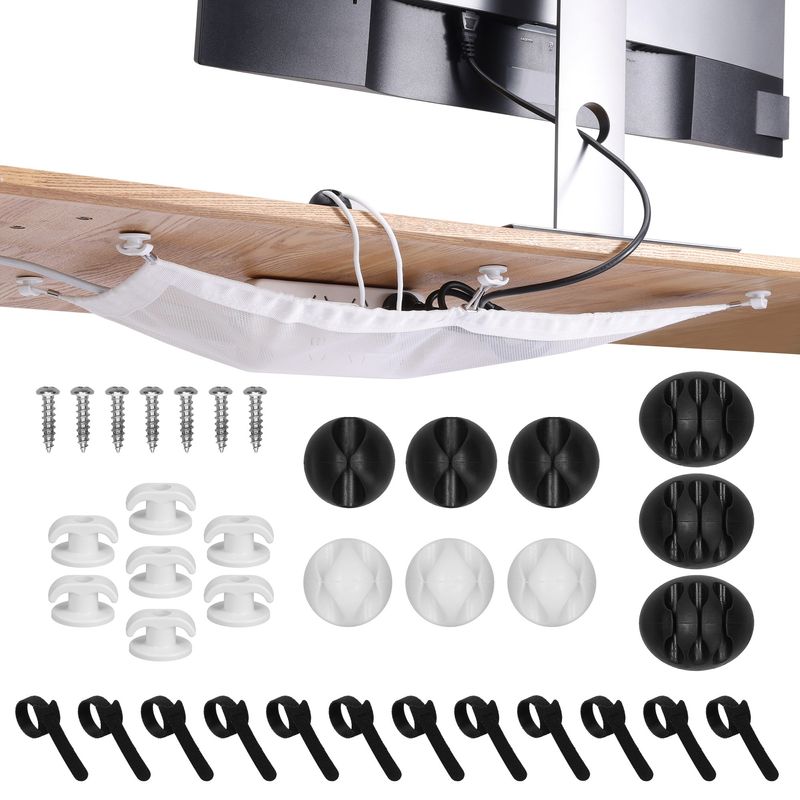 PC, gaming si accesorii - Retelistica - Cabluri si accesorii - Set 4 plase organizare cabluri Kwmobile, pentru depozitare, poliester, alb, negru - Infinity.ro