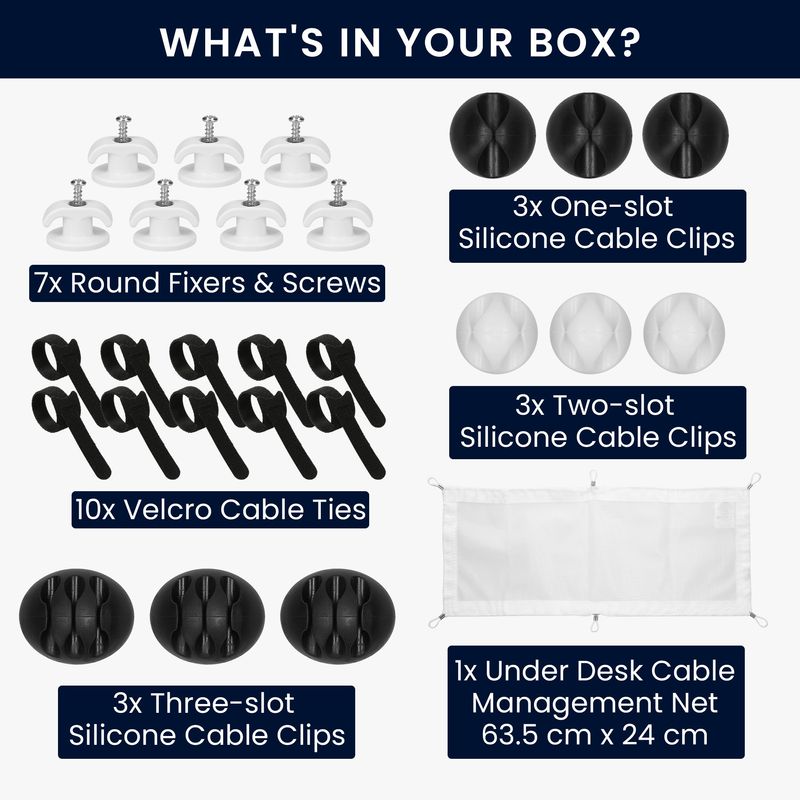 PC, gaming si accesorii - Retelistica - Cabluri si accesorii - Set 4 plase organizare cabluri Kwmobile, pentru depozitare, poliester, alb, negru - Infinity.ro