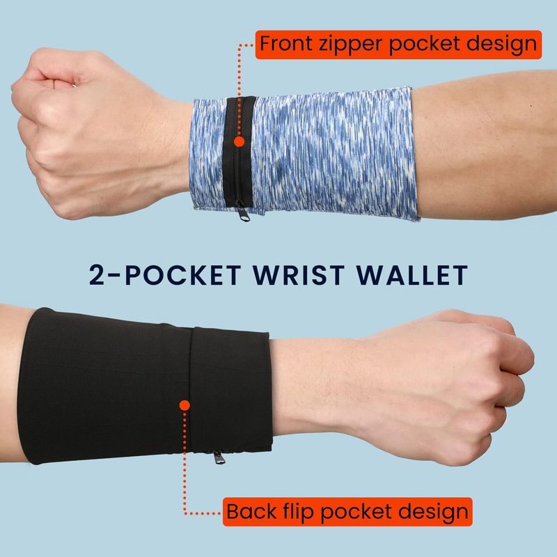 Sport si Outdoor - Echipament Sportiv - Accesorii echipament sportiv - Genti si borsete fitness - Set 2 borsete sport pentru incheietura Kwmobile, buzunar card, poliester, negru si albastru - Infinity.ro