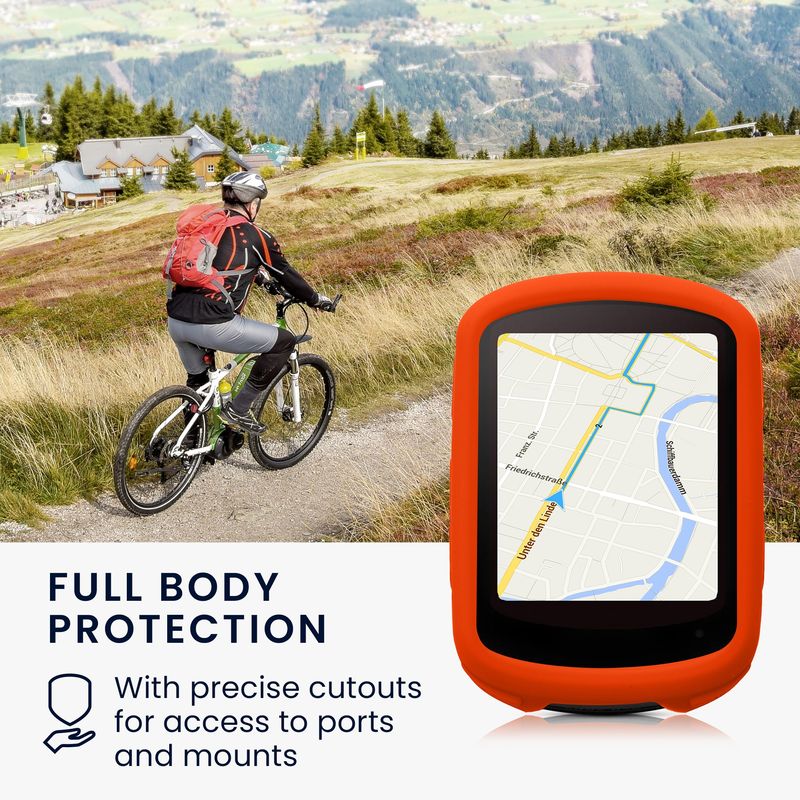 Sport si Outdoor - Ciclism - Accesorii pentru biciclete - Suporturi accesorii biciclete - Husa GPS Kwmobile pentru Garmin Edge 840/Edge 540, anti-alunecare, silicon, portocaliu - Infinity.ro