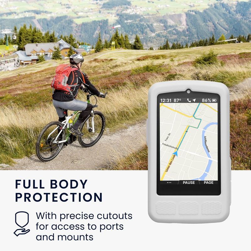 Sport si Outdoor - Ciclism - Accesorii pentru biciclete - Suporturi accesorii biciclete - Husa GPS Kwmobile pentru Wahoo ELEMNT ROAM 3, anti-alunecare, silicon, alb - Infinity.ro