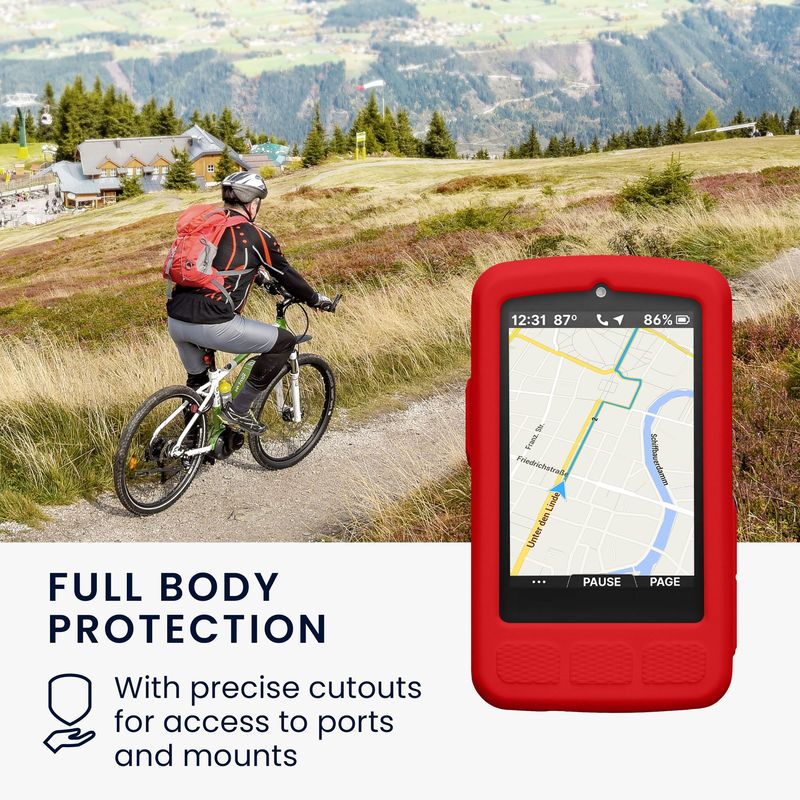 Sport si Outdoor - Ciclism - Accesorii pentru biciclete - Suporturi accesorii biciclete - Husa GPS Kwmobile pentru Wahoo ELEMNT ROAM 3, anti-alunecare, silicon, rosu - Infinity.ro
