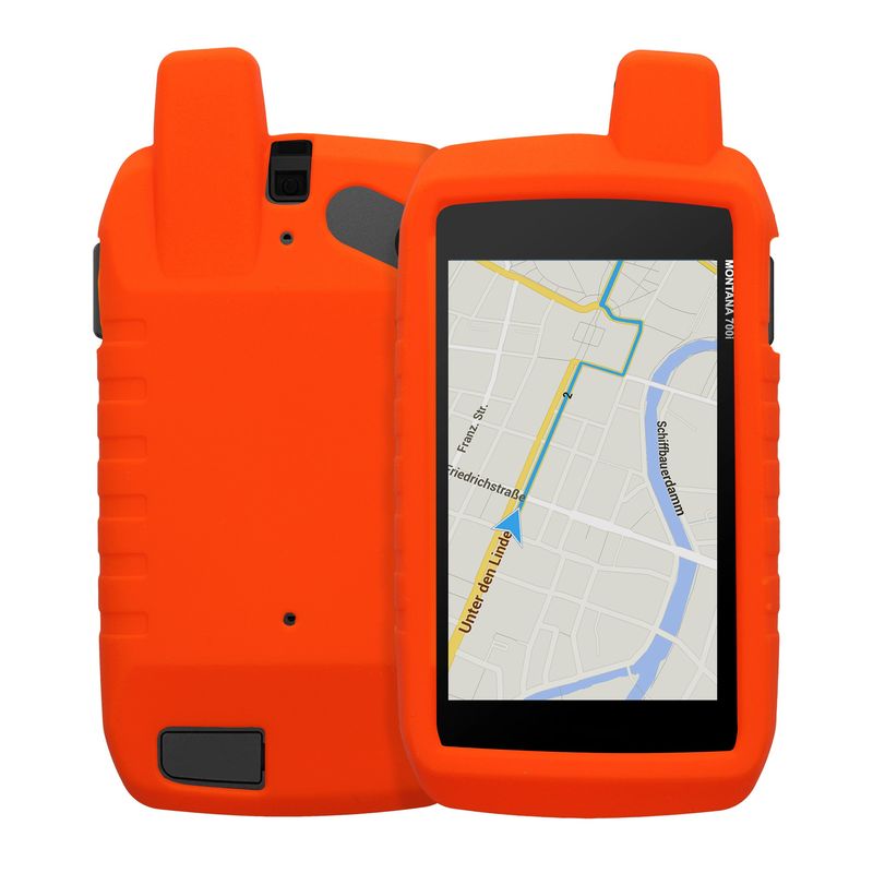 Sport si Outdoor - Ciclism - Accesorii pentru biciclete - Suporturi accesorii biciclete - Husa GPS Kwmobile pentru Garmin Montana 700i/750i, anti-alunecare, silicon, portocaliu - Infinity.ro