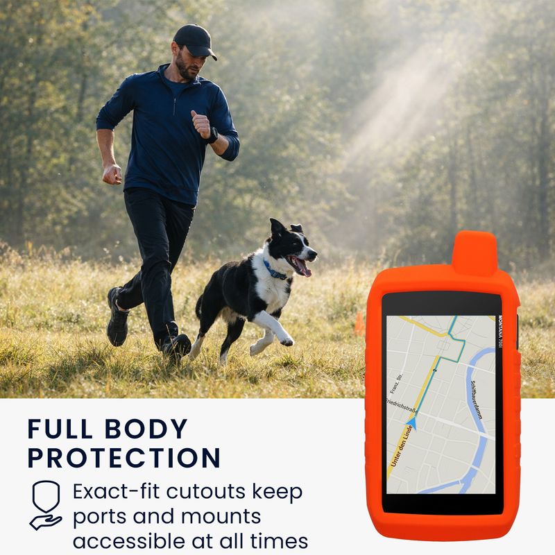 Sport si Outdoor - Ciclism - Accesorii pentru biciclete - Suporturi accesorii biciclete - Husa GPS Kwmobile pentru Garmin Montana 700i/750i, anti-alunecare, silicon, portocaliu - Infinity.ro