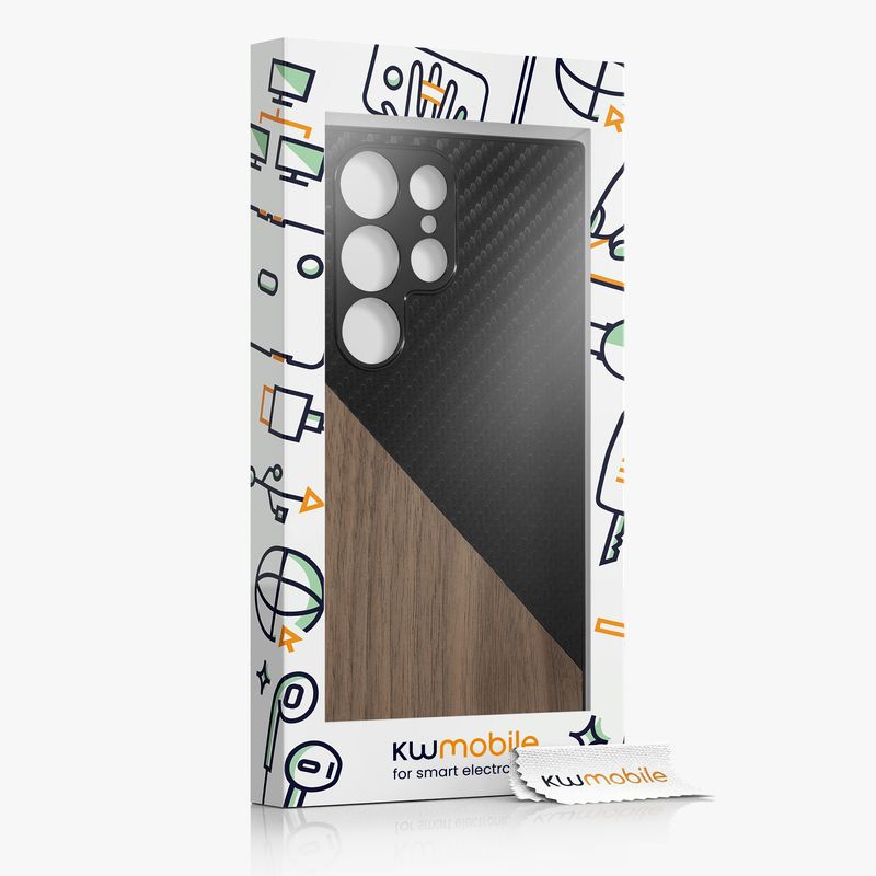 Laptop, Telefoane si Tablete - Telefoane mobile si accesorii - Accesorii Telefoane - Huse telefoane - Husa Kwmobile pentru Samsung Galaxy S23 Ultra, protectie la socuri, protectie la zgarieturi, lemn, TPU, maro, negru - Infinity.ro