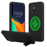 Laptop, Telefoane si Tablete - Telefoane mobile si accesorii - Accesorii Telefoane - Huse telefoane - Husa Kwmobile pentru Samsung Galaxy S25, MagSafe, incarcare wireless, TPU, sticla temperata, negru, transparent - Infinity.ro