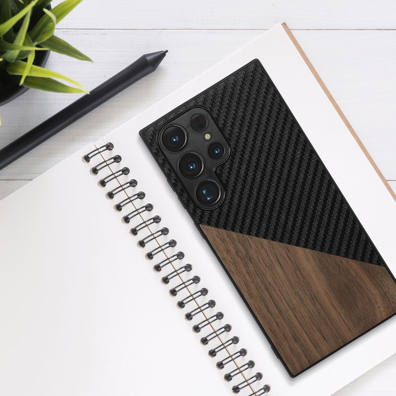 Laptop, Telefoane si Tablete - Telefoane mobile si accesorii - Accesorii Telefoane - Huse telefoane - Husa Kwmobile pentru Samsung Galaxy S23 Ultra, protectie la socuri, protectie la zgarieturi, lemn, TPU, maro, negru - Infinity.ro