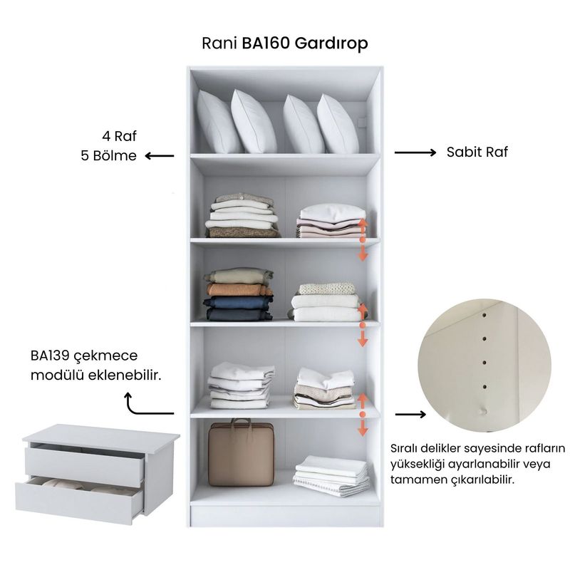 Casa si Gradina - Mobilier - Dulapuri si sifoniere - Sifoniere - Dulap haine BA160, 90 x 210 x 57,5 cm, alb, PAL, spațiu de depozitare, fixare pe perete - Infinity.ro
