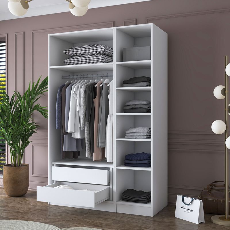 Casa si Gradina - Mobilier - Dulapuri si sifoniere - Sifoniere - Dulap haine BA155, 135 x 210 x 57,5 cm, alb, PAL, spațiu de depozitare, fixare pe perete - Infinity.ro