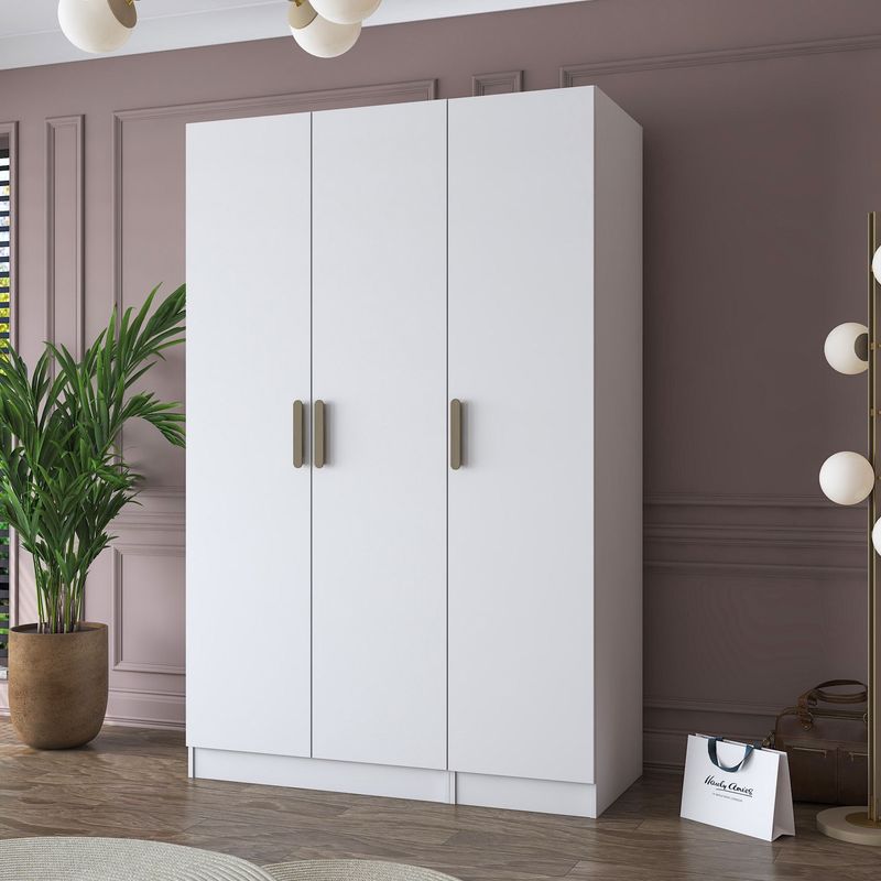 Casa si Gradina - Mobilier - Dulapuri si sifoniere - Sifoniere - Dulap haine BA155, 135 x 210 x 57,5 cm, alb, PAL, spațiu de depozitare, fixare pe perete - Infinity.ro