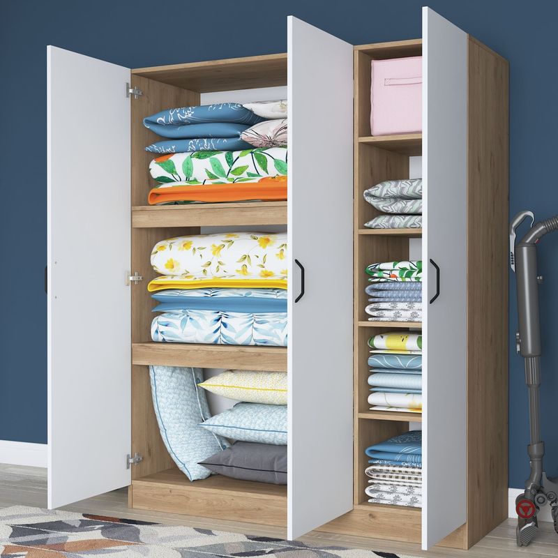 Casa si Gradina - Mobilier - Dulapuri si sifoniere - Sifoniere - Dulap haine BA105, 145 x 181,9 x 55 cm, nuc alb, PAL, spațiu de depozitare, fixare pe perete - Infinity.ro