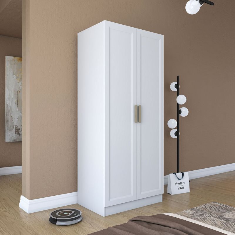 Casa si Gradina - Mobilier - Dulapuri si sifoniere - Sifoniere - Dulap haine BA201, 90 x 210 x 57,5 cm, alb, PAL, spațiu de depozitare, fixare pe perete - Infinity.ro