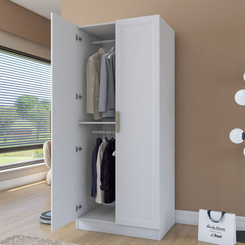 Casa si Gradina - Mobilier - Dulapuri si sifoniere - Sifoniere - Dulap haine BA201, 90 x 210 x 57,5 cm, alb, PAL, spațiu de depozitare, fixare pe perete - Infinity.ro