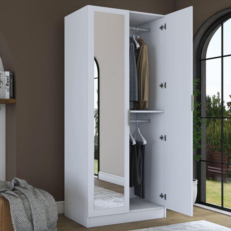 Casa si Gradina - Mobilier - Dulapuri si sifoniere - Sifoniere - Dulap haine BA230, 90 x 210 x 57,5 cm, alb, PAL, spațiu de depozitare, fixare pe perete - Infinity.ro