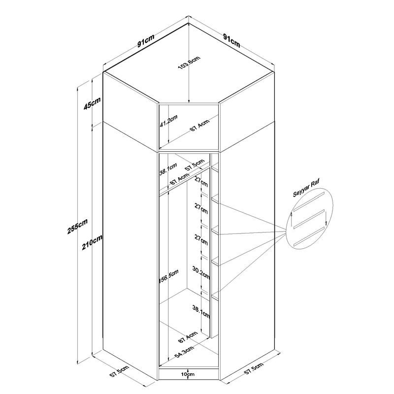 Casa si Gradina - Mobilier - Dulapuri si sifoniere - Sifoniere - Dulap haine BA213, 91 x 255 x 57,5 cm, alb, PAL, spațiu de depozitare, fixare pe perete - Infinity.ro