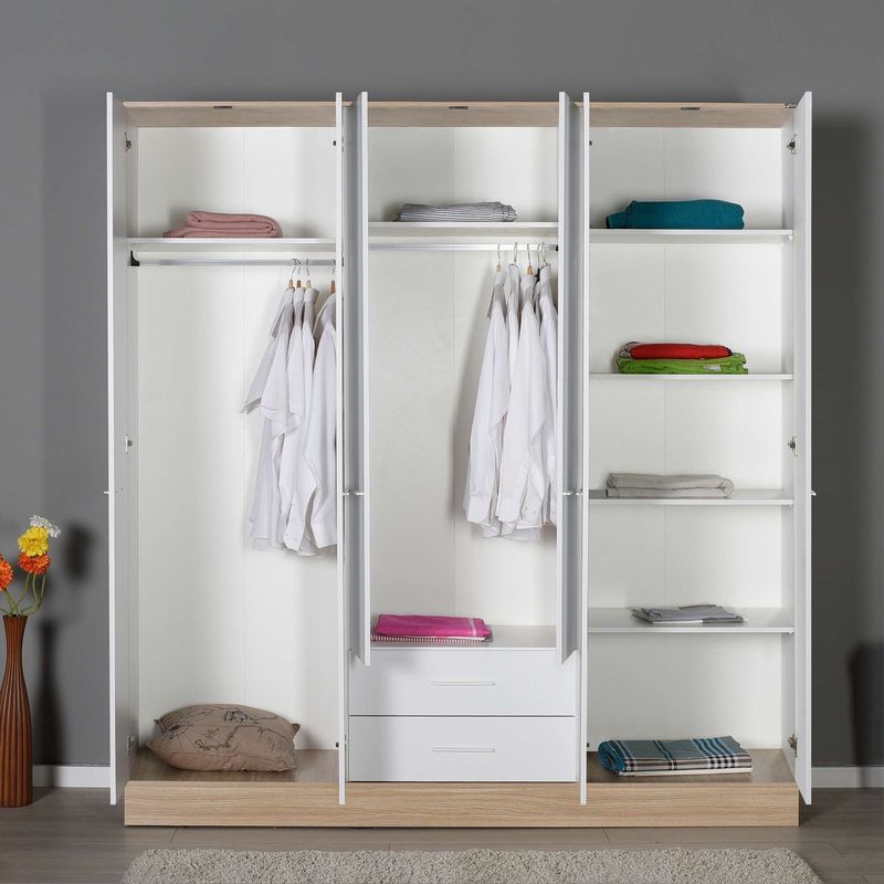 Casa si Gradina - Mobilier - Dulapuri si sifoniere - Sifoniere - Dulap haine Base 6, 224 x 206 x 52 cm, alb, PAL melaminat, spațiu de depozitare, fixare pe perete - Infinity.ro