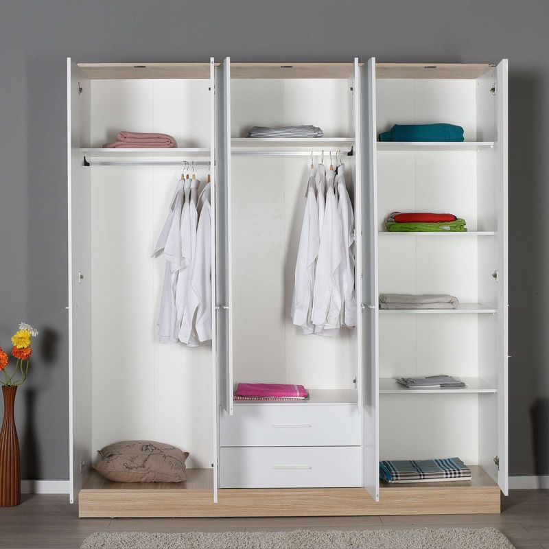Casa si Gradina - Mobilier - Dulapuri si sifoniere - Sifoniere - Dulap haine Base 6, 224 x 206 x 52 cm, alb, PAL melaminat, spațiu de depozitare, fixare pe perete - Infinity.ro