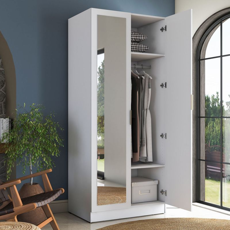 Casa si Gradina - Mobilier - Dulapuri si sifoniere - Sifoniere - Dulap haine BA232, 90 x 210 x 57,5 cm, alb, PAL, spațiu de depozitare, fixare pe perete - Infinity.ro