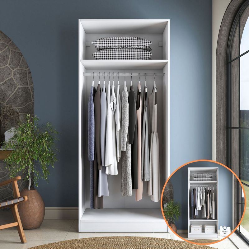 Casa si Gradina - Mobilier - Dulapuri si sifoniere - Sifoniere - Dulap haine BA232, 90 x 210 x 57,5 cm, alb, PAL, spațiu de depozitare, fixare pe perete - Infinity.ro
