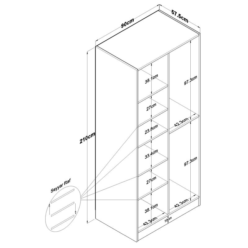 Casa si Gradina - Mobilier - Dulapuri si sifoniere - Sifoniere - Dulap haine BA221, 90 x 210 x 57,5 cm, alb, PAL, spațiu de depozitare, fixare pe perete - Infinity.ro