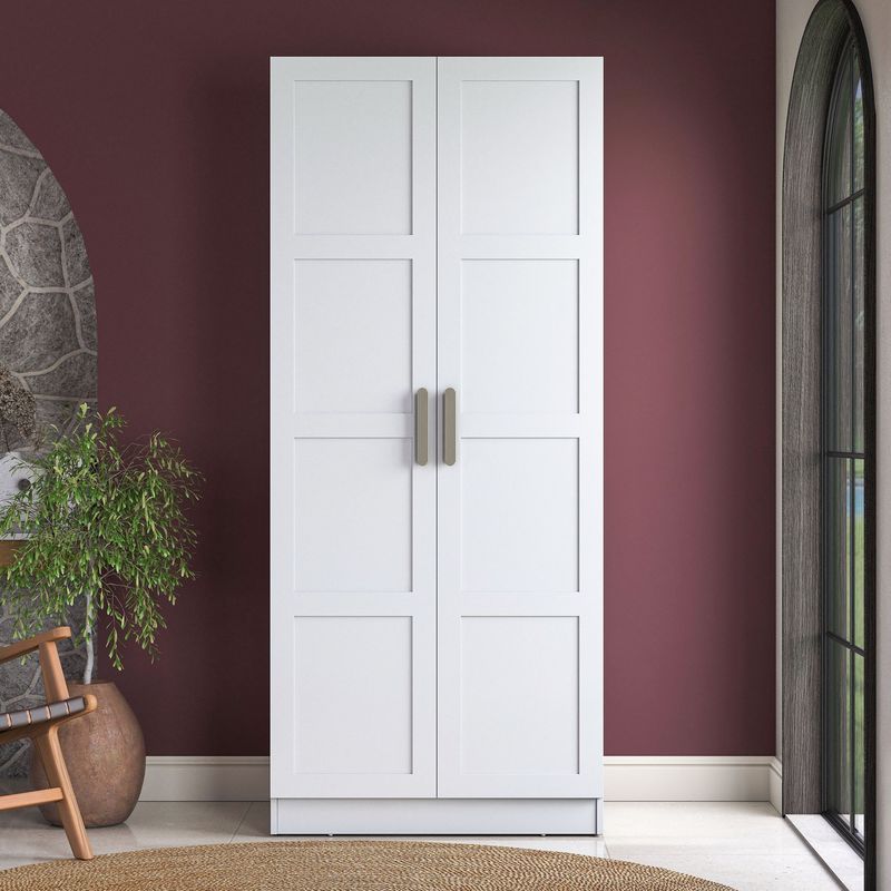 Casa si Gradina - Mobilier - Dulapuri si sifoniere - Sifoniere - Dulap haine BA221, 90 x 210 x 57,5 cm, alb, PAL, spațiu de depozitare, fixare pe perete - Infinity.ro
