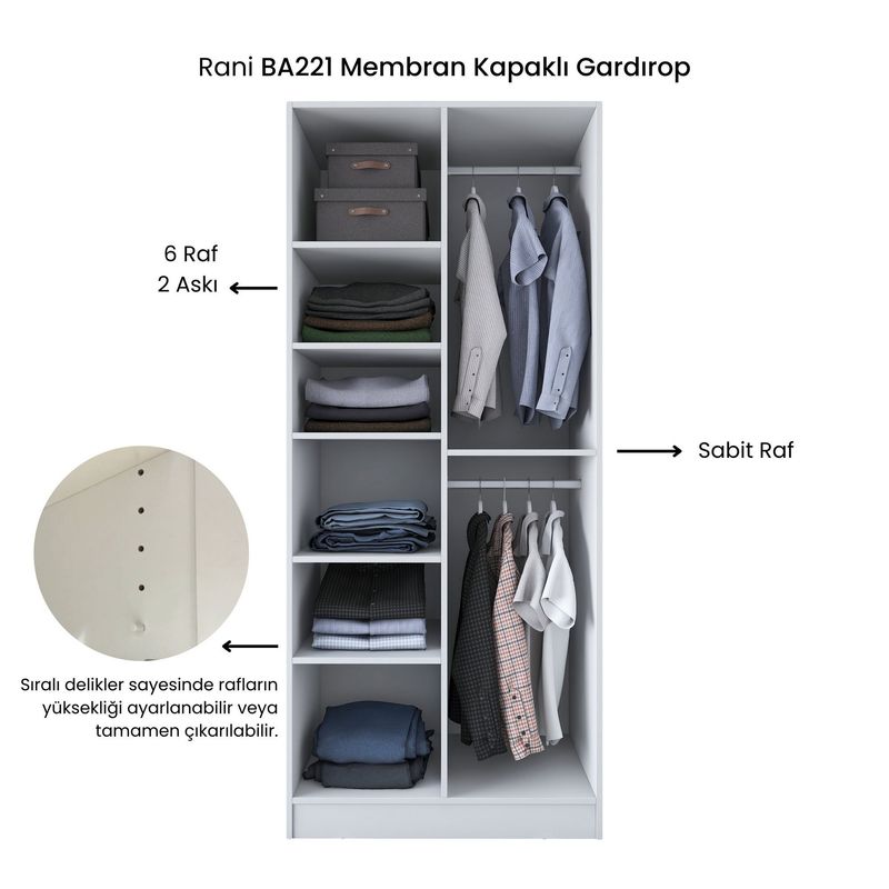Casa si Gradina - Mobilier - Dulapuri si sifoniere - Sifoniere - Dulap haine BA221, 90 x 210 x 57,5 cm, alb, PAL, spațiu de depozitare, fixare pe perete - Infinity.ro