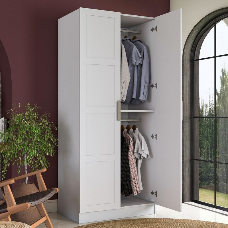 Casa si Gradina - Mobilier - Dulapuri si sifoniere - Sifoniere - Dulap haine BA221, 90 x 210 x 57,5 cm, alb, PAL, spațiu de depozitare, fixare pe perete - Infinity.ro