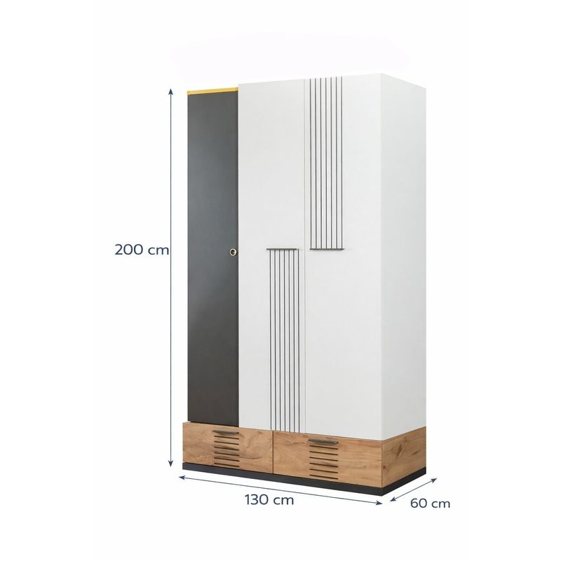 Casa si Gradina - Mobilier - Dulapuri si sifoniere - Sifoniere - Dulap haine Relax 3, 130 x 200 x 60 cm, alb antracit galben maro, PAL melaminat, spațiu de depozitare, fixare pe perete - Infinity.ro