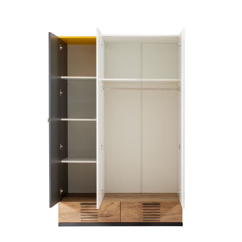 Casa si Gradina - Mobilier - Dulapuri si sifoniere - Sifoniere - Dulap haine Relax 3, 130 x 200 x 60 cm, alb antracit galben maro, PAL melaminat, spațiu de depozitare, fixare pe perete - Infinity.ro