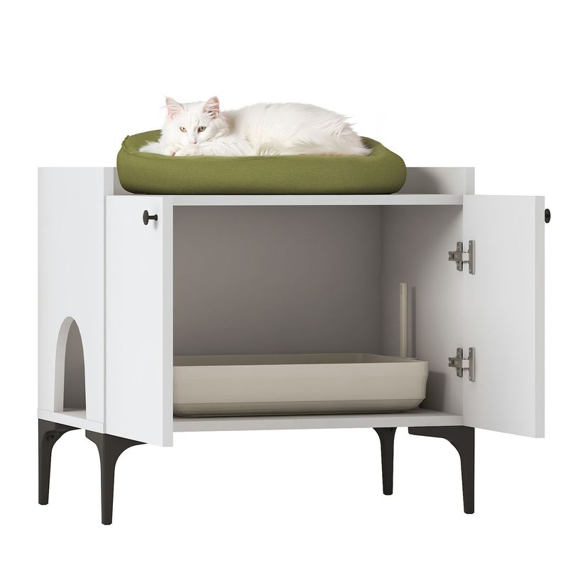 Petshop - Accesorii petshop - Culcusuri si custi - Culcusuri si saltele - lemn natur Cat House PA101, 70 x 61,8 x 45 cm, alb, PAL, fixare pe perete - Infinity.ro