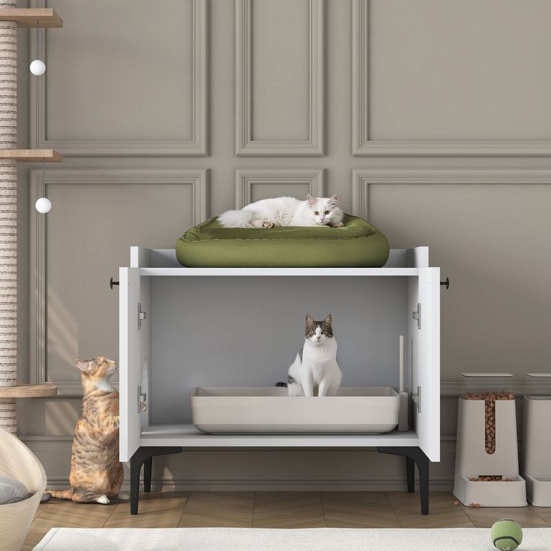 Petshop - Accesorii petshop - Culcusuri si custi - Culcusuri si saltele - lemn natur Cat House PA101, 70 x 61,8 x 45 cm, alb, PAL, fixare pe perete - Infinity.ro