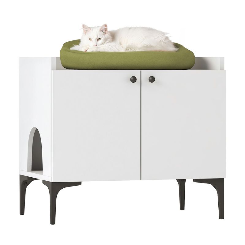 Petshop - Accesorii petshop - Culcusuri si custi - Culcusuri si saltele - lemn natur Cat House PA101, 70 x 61,8 x 45 cm, alb, PAL, fixare pe perete - Infinity.ro