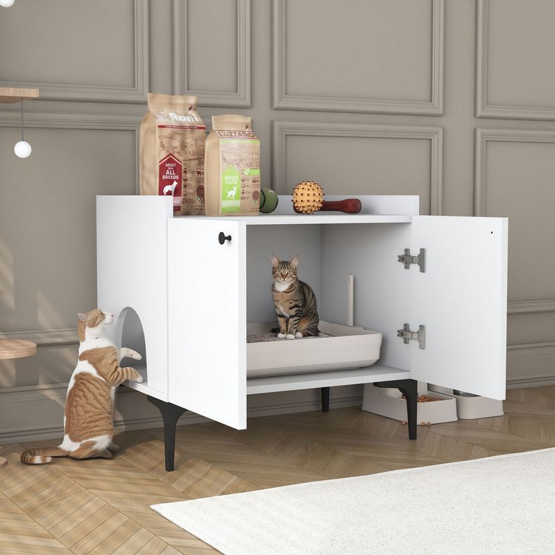 Petshop - Accesorii petshop - Culcusuri si custi - Culcusuri si saltele - lemn natur Cat House PA101, 70 x 61,8 x 45 cm, alb, PAL, fixare pe perete - Infinity.ro