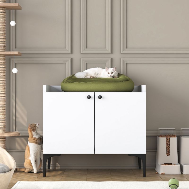 Petshop - Accesorii petshop - Culcusuri si custi - Culcusuri si saltele - lemn natur Cat House PA101, 70 x 61,8 x 45 cm, alb, PAL, fixare pe perete - Infinity.ro