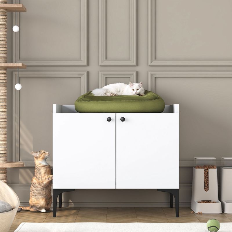 Petshop - Accesorii petshop - Culcusuri si custi - Culcusuri si saltele - lemn natur Cat House PA101, 70 x 61,8 x 45 cm, alb, PAL, fixare pe perete - Infinity.ro