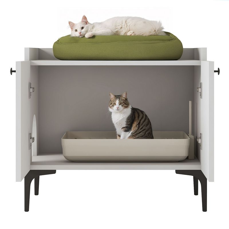 Petshop - Accesorii petshop - Culcusuri si custi - Culcusuri si saltele - lemn natur Cat House PA101, 70 x 61,8 x 45 cm, alb, PAL, fixare pe perete - Infinity.ro