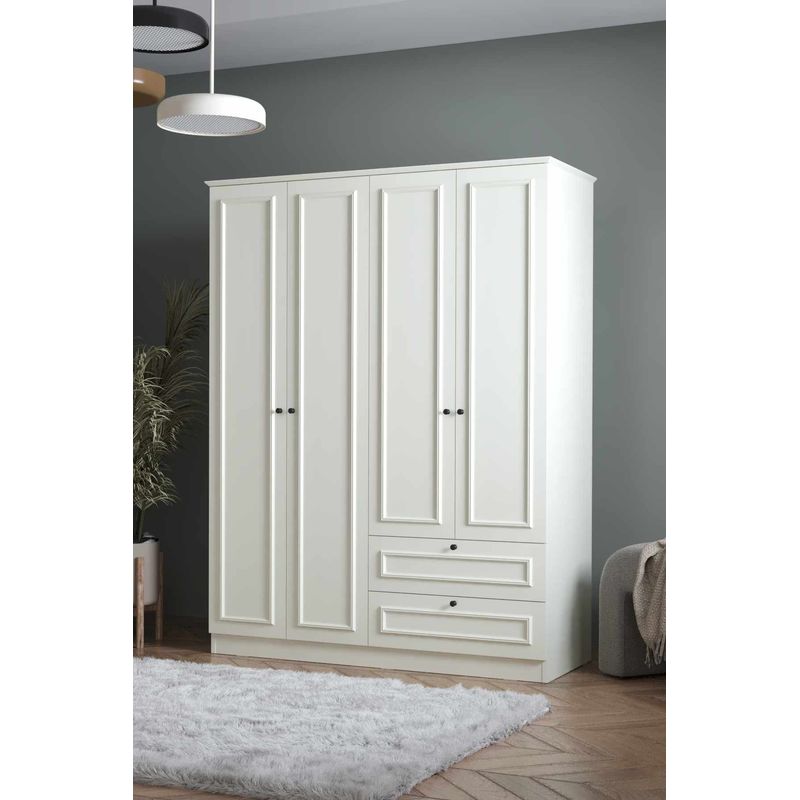 Casa si Gradina - Mobilier - Dulapuri si sifoniere - Sifoniere - Dulap haine Mira 182, 140 x 182 x 54 cm, alb, PAL melaminat, organizare haine - Infinity.ro