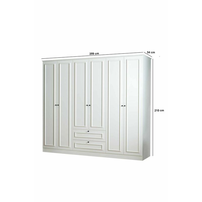 Casa si Gradina - Mobilier - Dulapuri si sifoniere - Sifoniere - Dulap haine Mira 6 210, 209 x 210 x 54 cm, alb, PAL melaminat, organizare haine - Infinity.ro