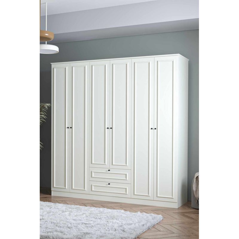 Casa si Gradina - Mobilier - Dulapuri si sifoniere - Sifoniere - Dulap haine Mira 6 210, 209 x 210 x 54 cm, alb, PAL melaminat, organizare haine - Infinity.ro