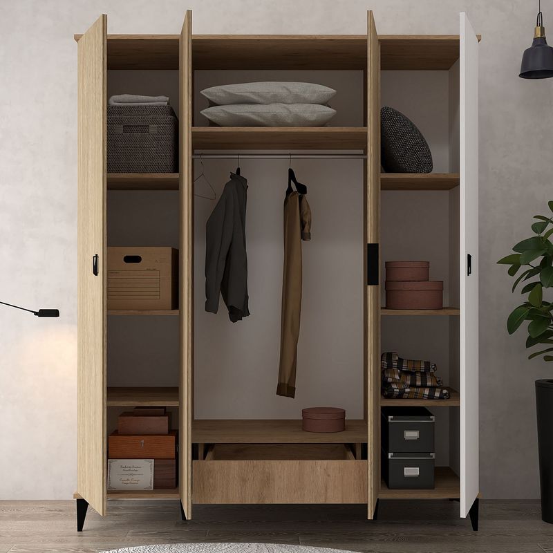 Casa si Gradina - Mobilier - Dulapuri si sifoniere - Sifoniere - Dulap haine Neva 6404, 164 x 200 x 52 cm, stejar alb, PAL melaminat, spațiu de depozitare, fixare pe perete - Infinity.ro