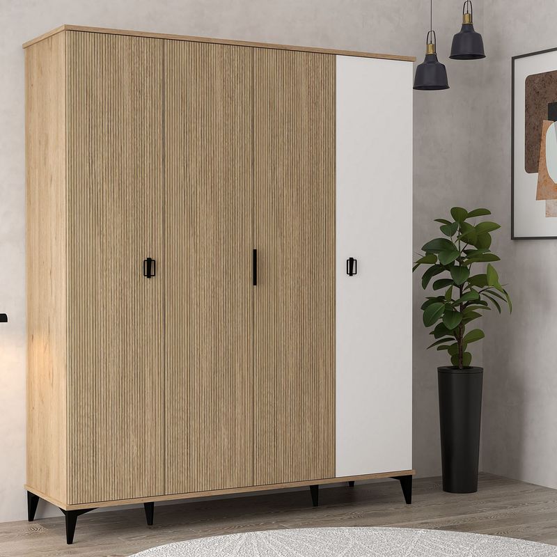 Casa si Gradina - Mobilier - Dulapuri si sifoniere - Sifoniere - Dulap haine Neva 6404, 164 x 200 x 52 cm, stejar alb, PAL melaminat, spațiu de depozitare, fixare pe perete - Infinity.ro