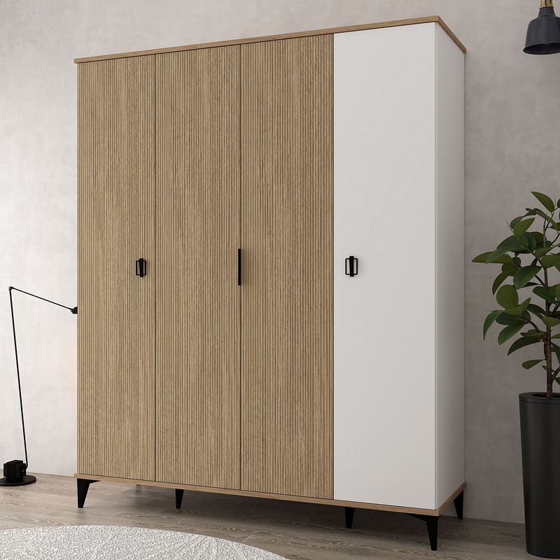 Casa si Gradina - Mobilier - Dulapuri si sifoniere - Sifoniere - Dulap haine Neva 6404, 164 x 200 x 52 cm, stejar alb, PAL melaminat, spațiu de depozitare, fixare pe perete - Infinity.ro