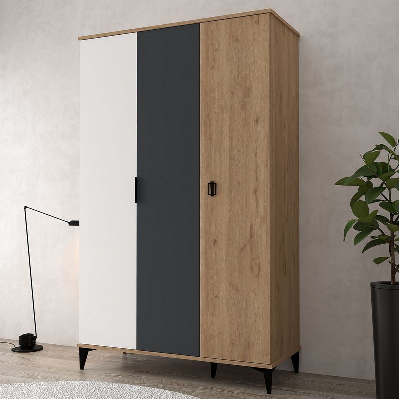 Casa si Gradina - Mobilier - Dulapuri si sifoniere - Sifoniere - Dulap haine Neva 6302, stejar alb antracit, PAL melaminat, spațiu de depozitare, fixare pe perete - Infinity.ro