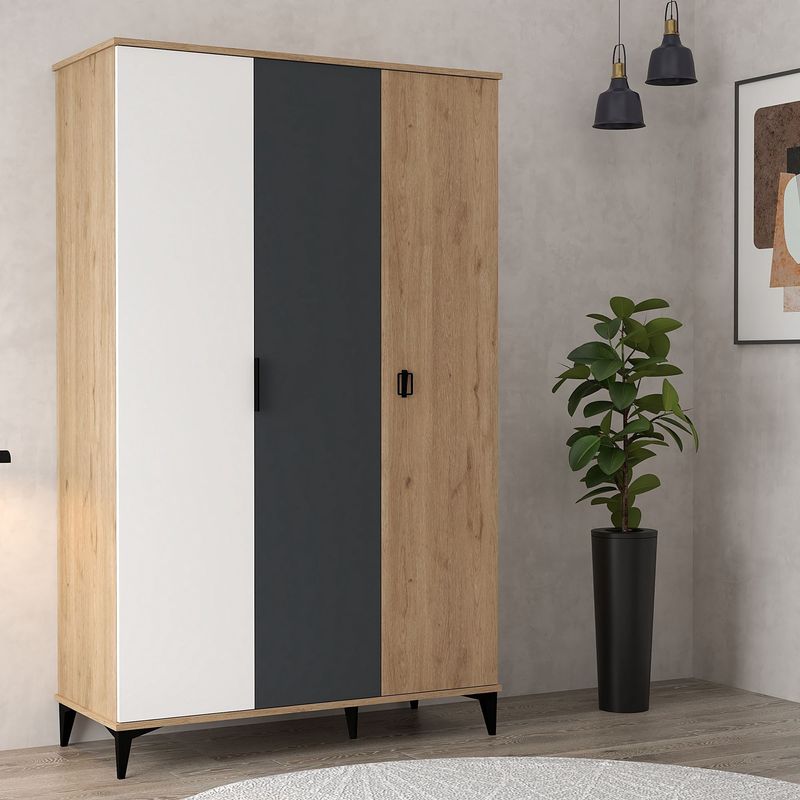 Casa si Gradina - Mobilier - Dulapuri si sifoniere - Sifoniere - Dulap haine Neva 6302, stejar alb antracit, PAL melaminat, spațiu de depozitare, fixare pe perete - Infinity.ro