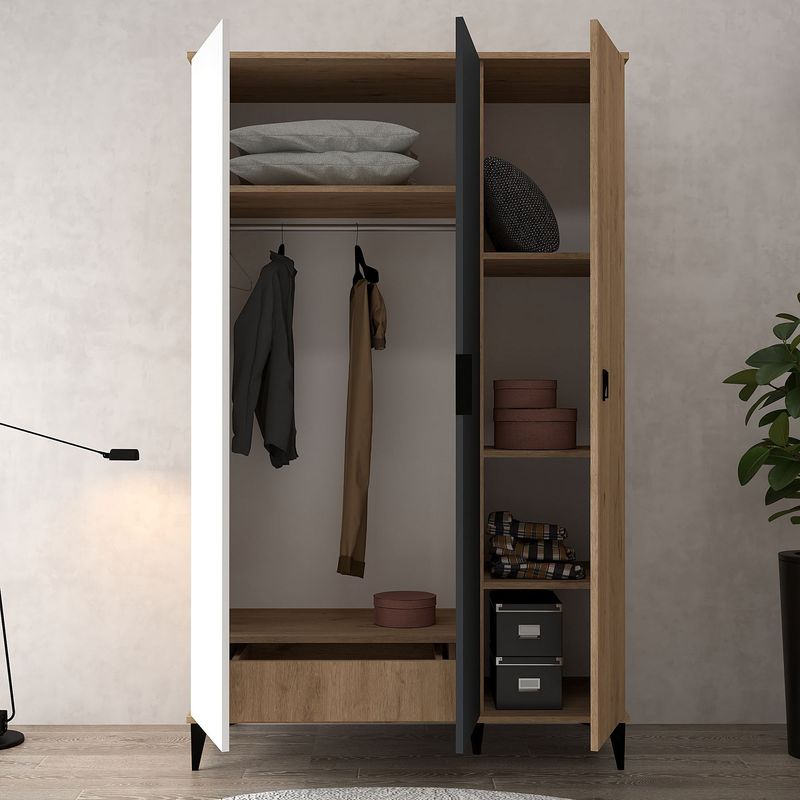 Casa si Gradina - Mobilier - Dulapuri si sifoniere - Sifoniere - Dulap haine Neva 6302, stejar alb antracit, PAL melaminat, spațiu de depozitare, fixare pe perete - Infinity.ro
